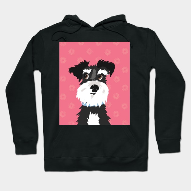 Black and White Miniature Schnauzer Dog with Pink Daisies Hoodie by NattyDesigns